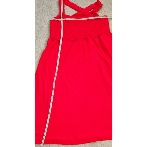 Tommy Hilfiger Red Smocked Bodice Cross Back 100% Cotton Midi Dress XXL EUC - Picture 7 of 9